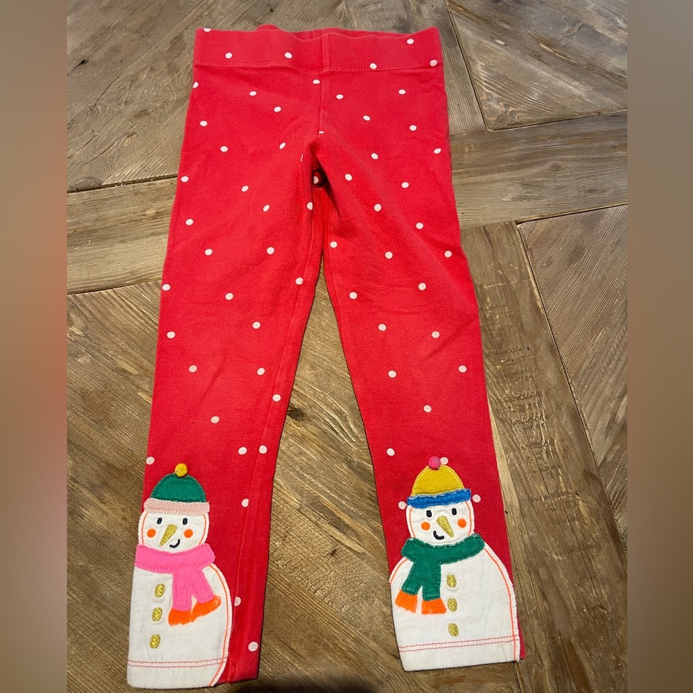 Mini Boden red polka dot leggings with snowmen